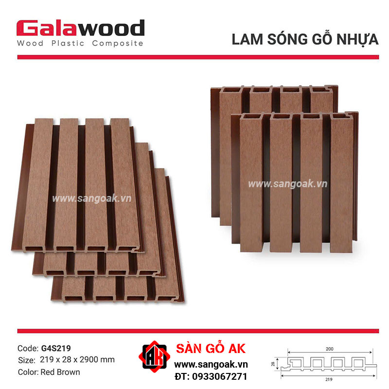 Lam sóng gỗ nhựa ngoài trời Galawood G4S219 Red Brown